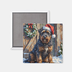 Aimant Bouvier des Flandres Noël Ferme enneigée