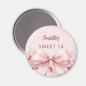 Aimant Bow blush pink flowers roses Sweet 16 (Recto/Verso)