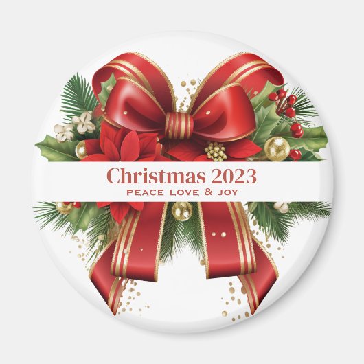 Aimant Bow de Noël Festif Rouge et Or (Devant)