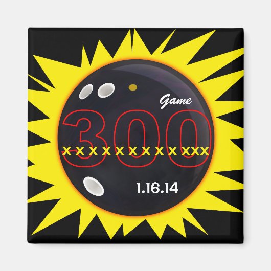 Aimant Bowling, 300 Jeu Parfait, 12X, Noir & Jaune, (Devant)
