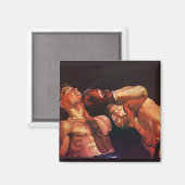 Aimant Boxe sportive vintage, boxeurs frappant combat (Recto/Verso)