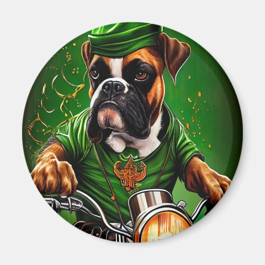 Aimant Boxer Chien Conduite Vélo St. Patrick's Day (Devant)