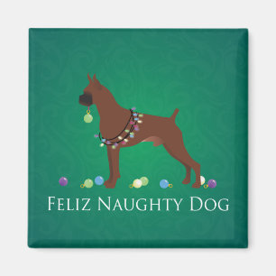 Aimant Boxer Chien Feliz Naughty Chien Design de Noël