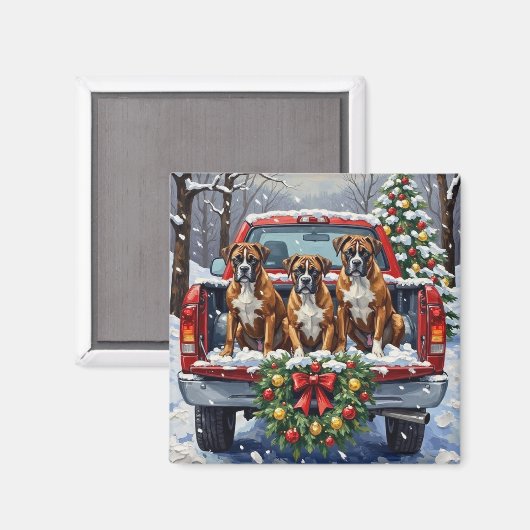 Aimant Boxer Christmas Red Truck Holiday (Recto/Verso)