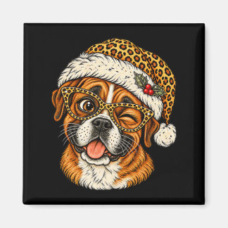 Aimant Boxer de Noël drôle avec un chapeau de Père Noël l