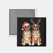 Aimant Boxer Dog Christmas Santa Hat Reindeer Lights Paja (Recto/Verso)