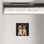 Aimant Boxer Dog Christmas Santa Hat Reindeer Lights Paja (In Situ (Lave-vaisselle))