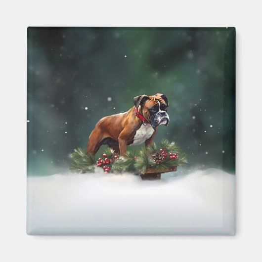 Aimant Boxeur Noël neige hiver (Devant)