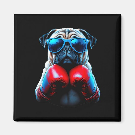 Aimant Boxing Pug Chien Kickboxing Cool (Devant)
