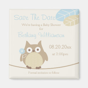 Aimant Boy Owl Baby shower Enregistrer La Date