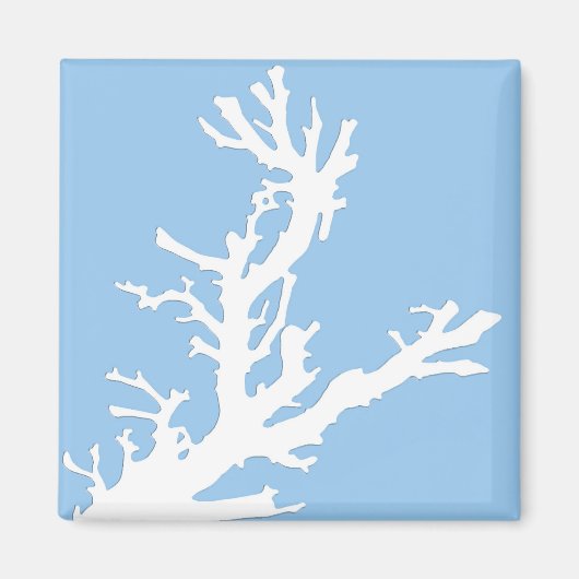 Aimant Branche de corail - blanc sur bleu pâle (Devant)