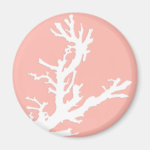 Aimant Branche de corail - blanc sur corail rose