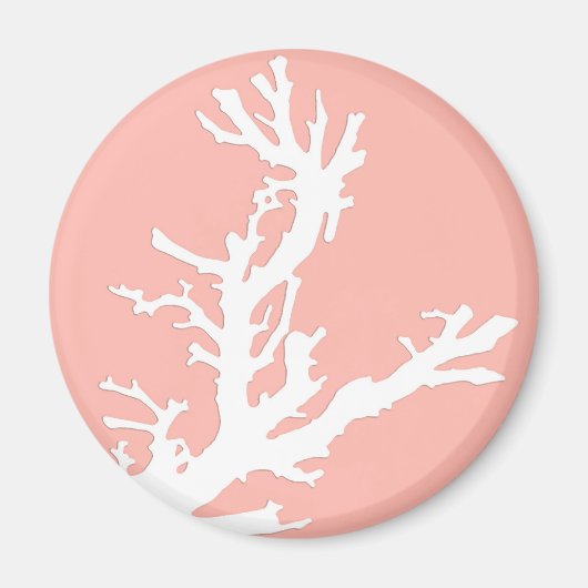 Aimant Branche de corail - blanc sur corail rose (Devant)
