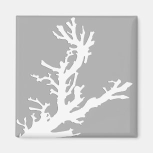 Aimant Branche de corail - blanc sur gris argenté