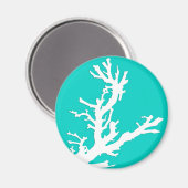 Aimant Branche de corail - blanc sur turquoise (Recto/Verso)