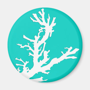 Aimant Branche de corail - blanc sur turquoise