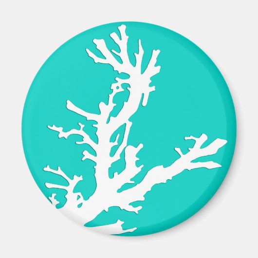 Aimant Branche de corail - blanc sur turquoise (Devant)