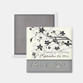 Aimant Branche Magnolia mariage gris noir Enregistrer la (Recto/Verso)