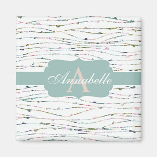 Aimant Branches de pêche et de menthe Cottage Chic Monogr