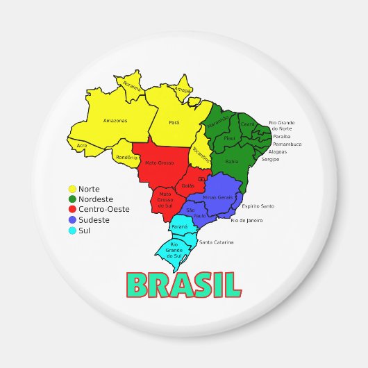 Aimant Brasil. Régions en couleur (Devant)