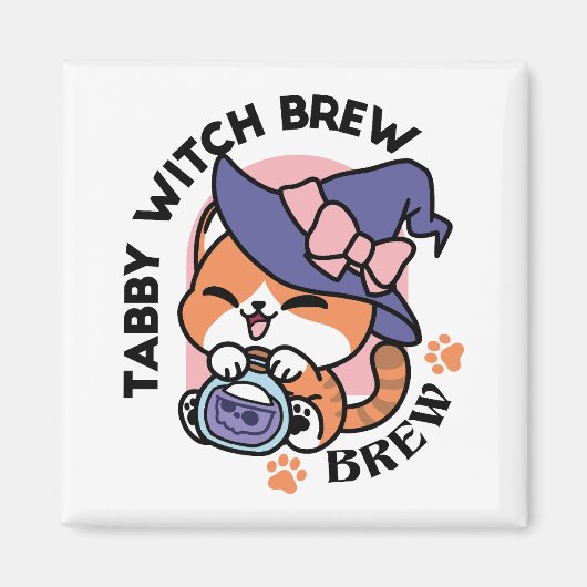 Aimant Brassin de Sorcière Tigrée – Joli Chat d'Halloween (Devant)