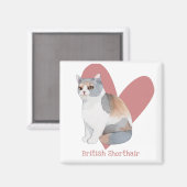 Aimant British Shorthair Chat Aquarelle Kitty Coeur rose (Recto/Verso)
