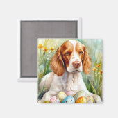 Aimant Brittany Spaniel Chien avec Oeufs de Pâques Vacanc (Recto/Verso)
