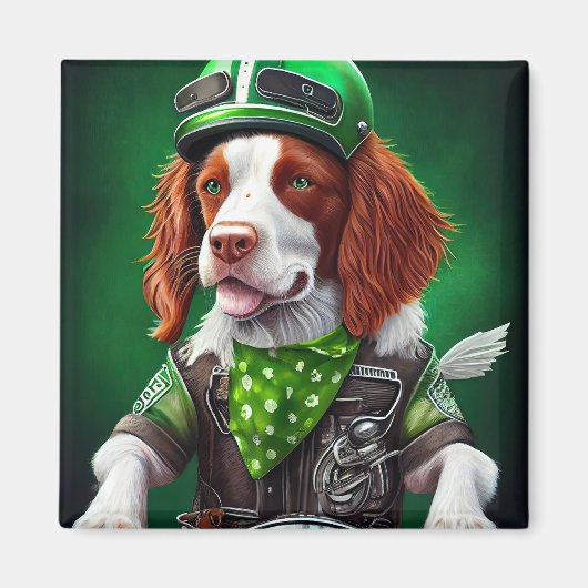 Aimant Brittany Spaniel conduite vélo St. Patrick's Day (Devant)