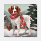 Aimant Brittany Spaniel Dog à Noël de neige (Devant)