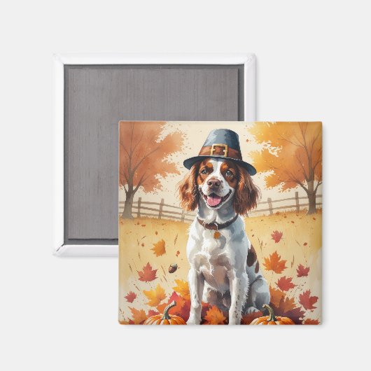Aimant Brittany Spaniel En Automne Laisse L'Art Thanksgiv (Recto/Verso)