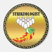 Aimant Broches de quilles et boule avec le mot STRIKEOLOG (Devant)