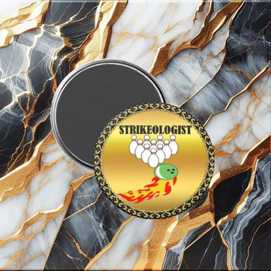 Aimant Broches de quilles et boule avec le mot STRIKEOLOG