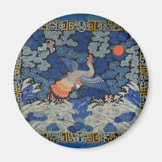 Aimant Broderie chinoise bleu d'oiseau Vintage (Devant)
