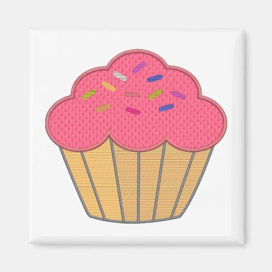 Aimant Broderie Faux Cupcake fraise Imprimer (Devant)