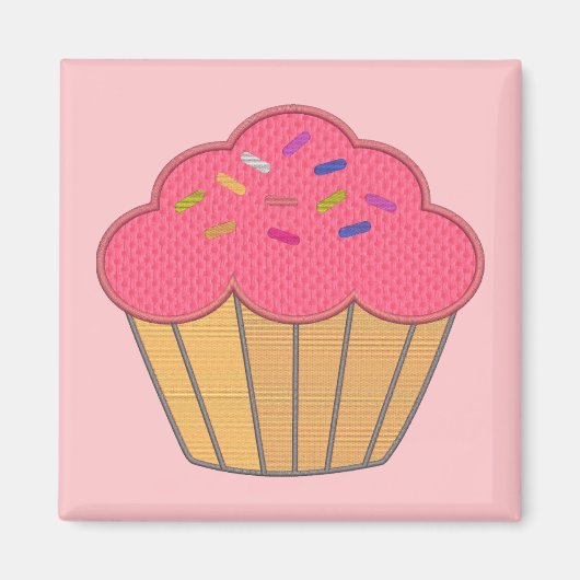 Aimant Broderie Faux Cupcake fraise Imprimer (Devant)