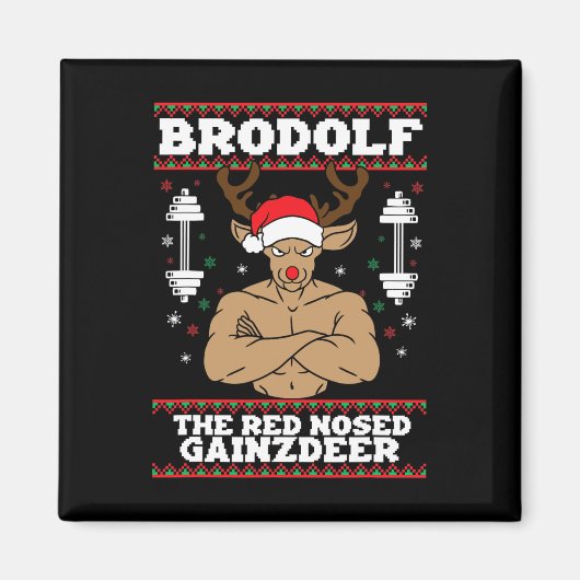 Aimant Brodolf Funny Christmas Buff Reindeer Gym Bodybuil (Devant)