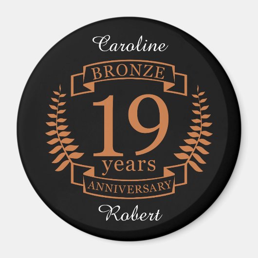 Aimant Bronze anniversaire traditionnel mariage 19 ans (Devant)
