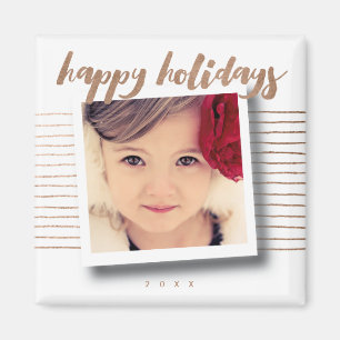 Aimant Bronze Joyeuses Vacances Script Photo de Noël