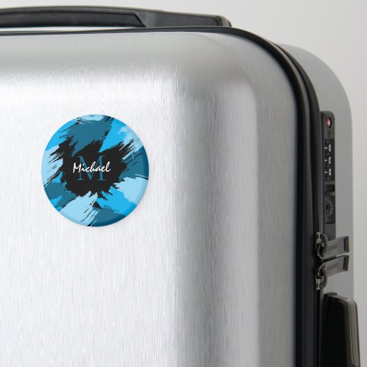 Aimant Brosse nuances de nom bleu avec monogramme (In Situ (Bagages))