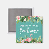 Aimant Brosse Script Tropical Floral Family Beach House (Recto/Verso)