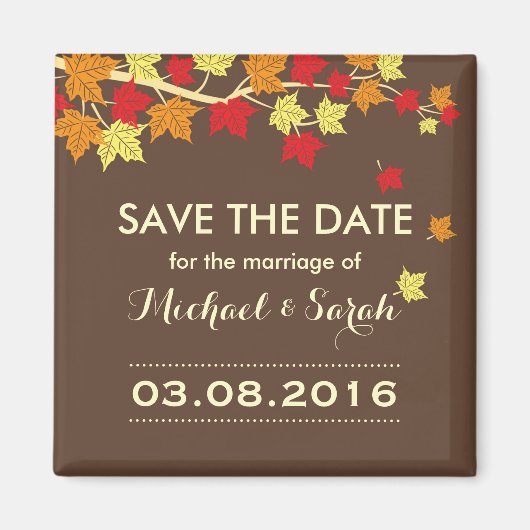 Aimant Brown Enregistrer la date Maple Leaf Mariage de au (Devant)