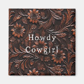 Aimant Brown Faux Cuir Cowgirl Floral (Devant)