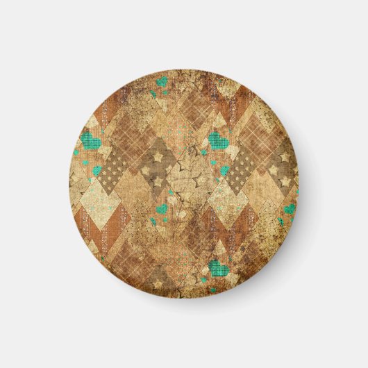 Aimant Brown Grunge Quilt Stars Coeurs (Devant)