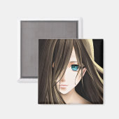 Aimant Brown Haired Blue Eyed Anime Girl (Recto/Verso)