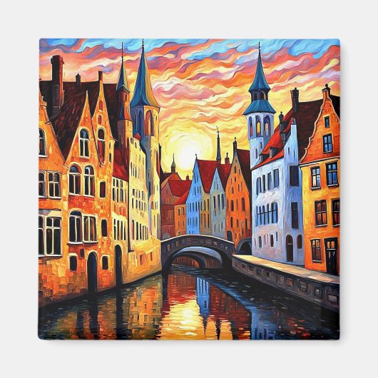 Aimant Bruges au coucher du soleil (Devant)