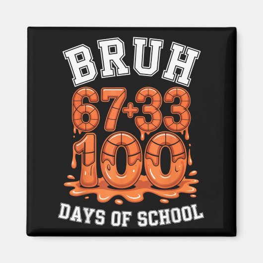 Aimant Bruh 67+33 100 jours d'école basket-ball maths mèm (Devant)