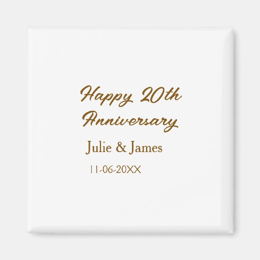 Aimant Brun doré joyeux 20e anniversaire nom datsimple (Devant)