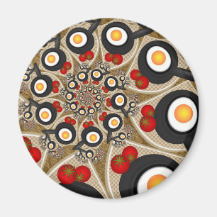 Aimant Brunch Fractal Art Drôle Nourriture, Tomates, Oeuf