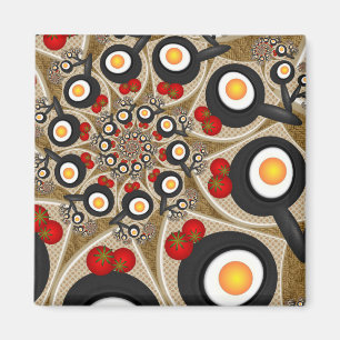 Aimant Brunch Fractal Art Drôle Nourriture, Tomates, Oeuf