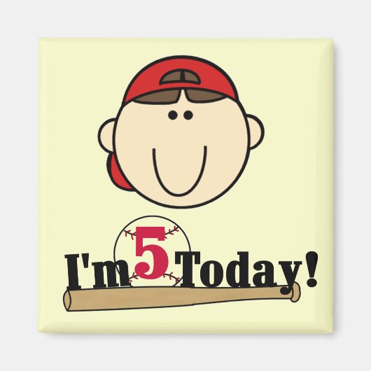 Aimant Brunette Boy Baseball 5e anniversaire (Devant)